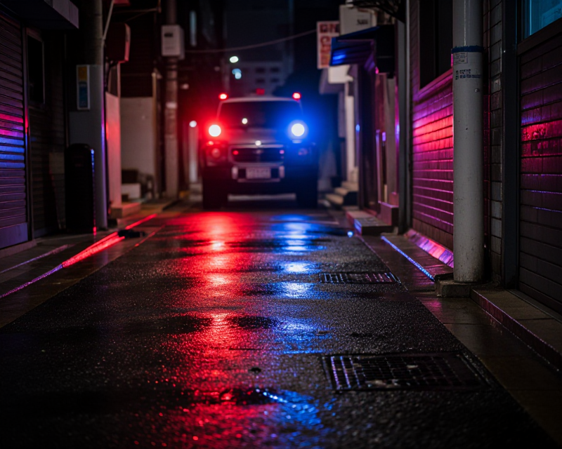 Cinematic Seoul Night Crime Scene Atmosphere