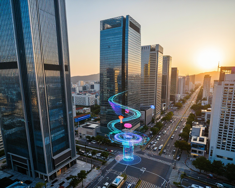 Modern Korean Tech Cityscape