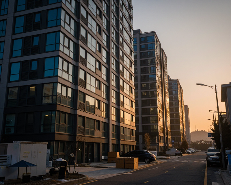 Quiet Korean Apartment Complex at Sunset